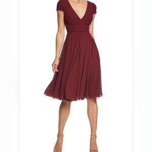 Dress the PopulatioN Chiffon Fit Flare Cocktail Dress BURGUNDY 2X Plus SIZE